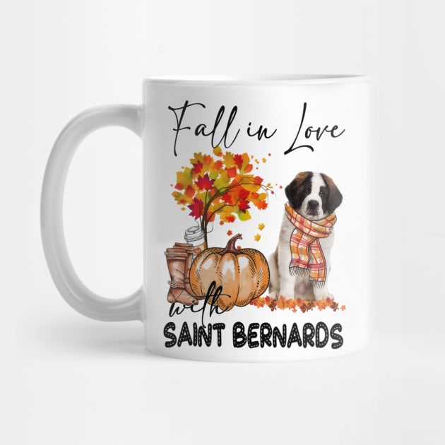 Fall In Love With Saint Bernards Fall Pumpkin Thanksgiving by Red and Black Floral